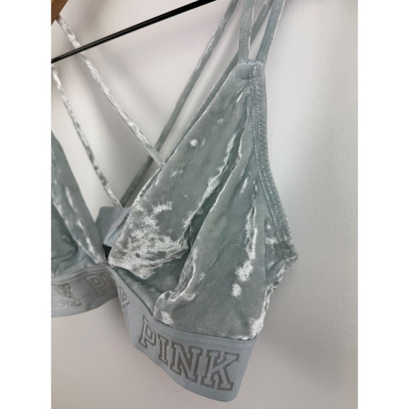 2 PINK Victoria's Secret Bra Bralette's Floral Silver Velvet & Blue Velvet - Picture 6 of 16